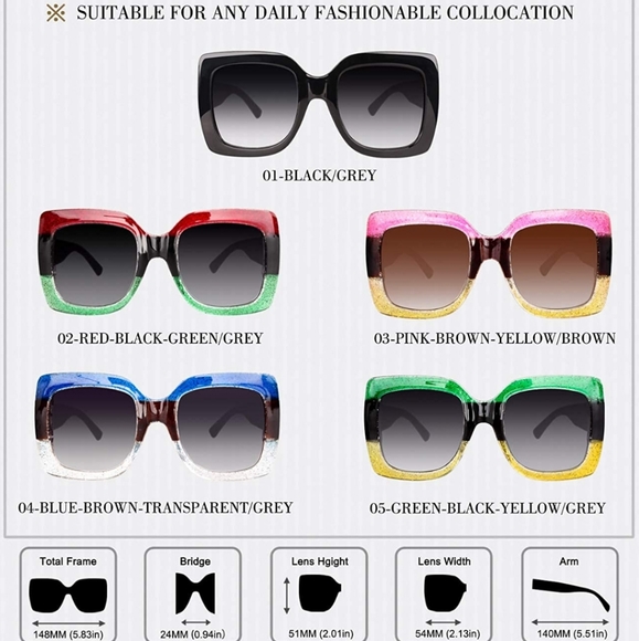 Square Colorblock Glitter Sunglasses - Picture 16 of 16